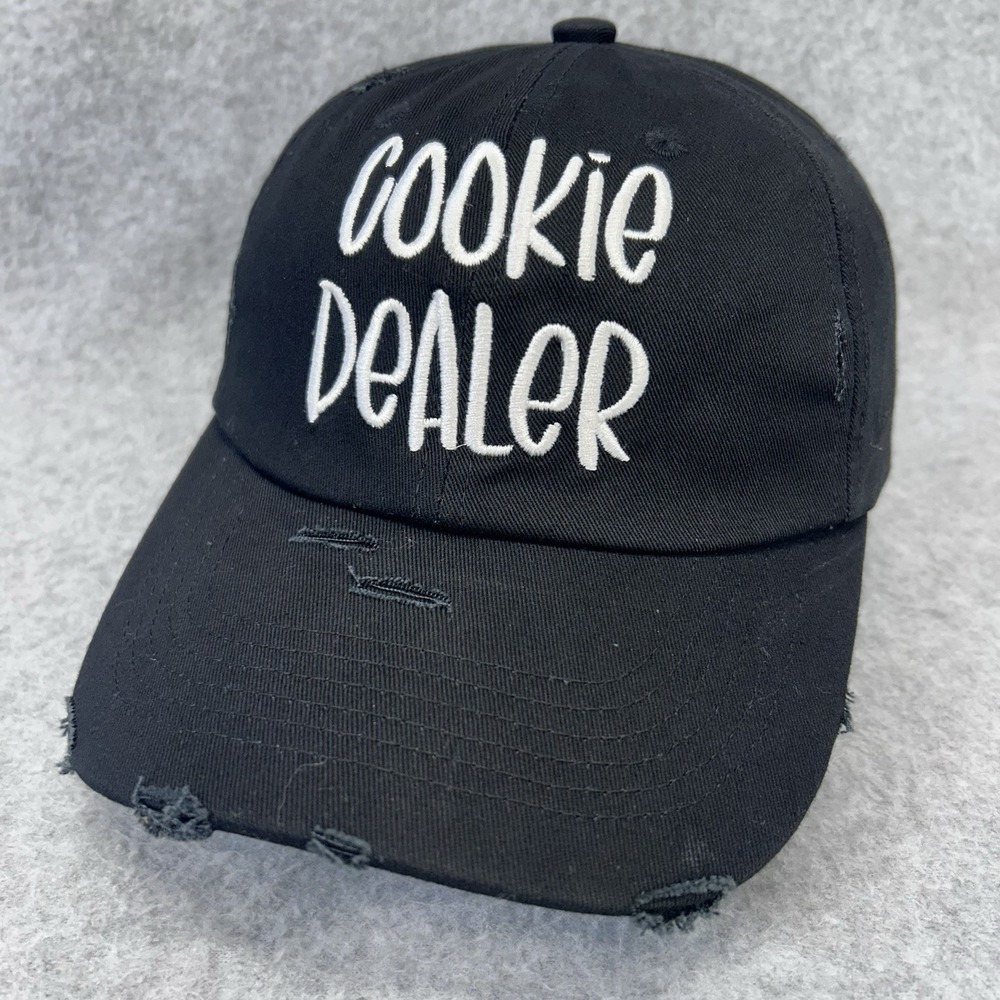 Cookie Dealer Distressed Dad Hat Black Baseball Cap Embroidered Strapback